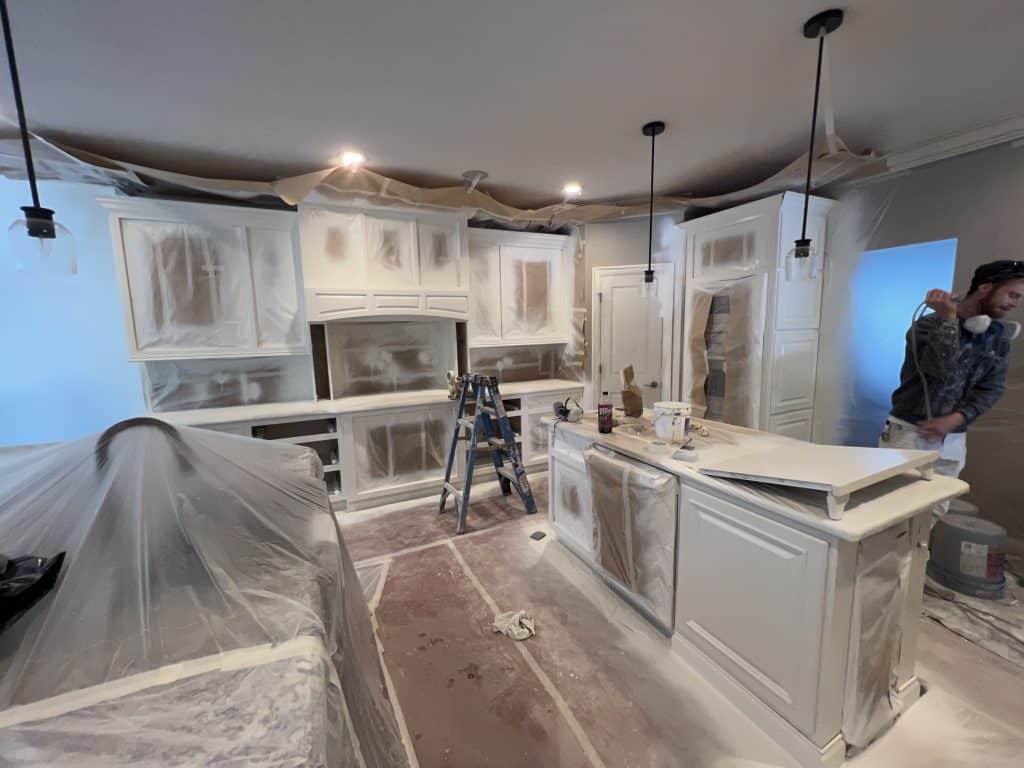 Primed Cabinets during our prep process.
